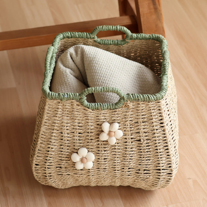 Stylish storage basket with flower appliqué Kalsten