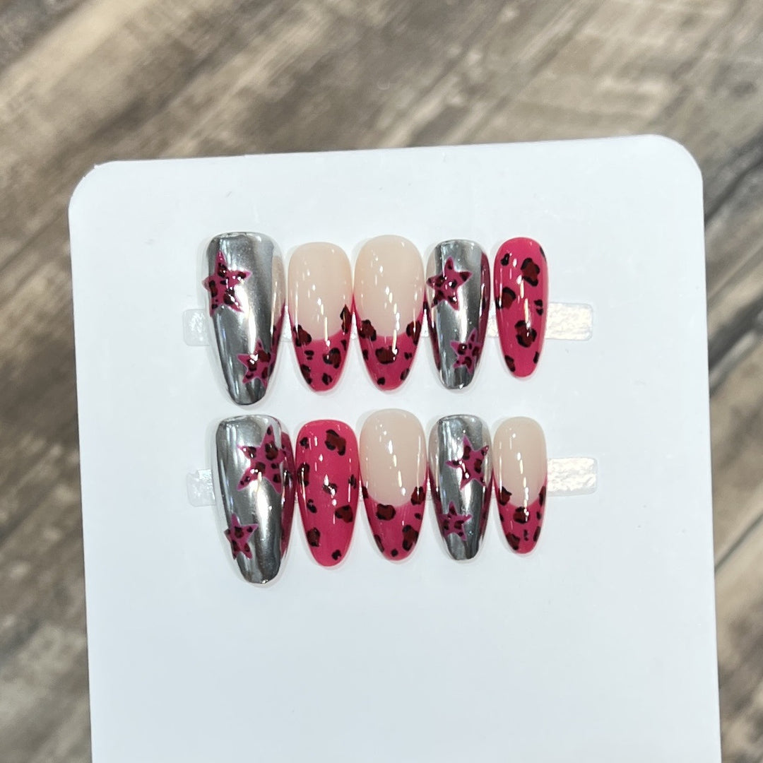 Stylish Stiletto Press-On Nail Set with Artistic Printed Designs Kalsten