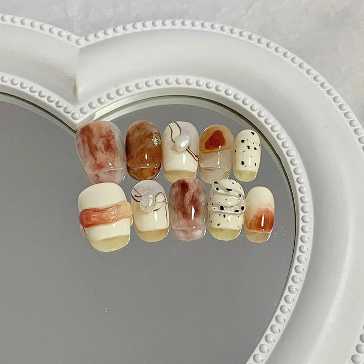 Artificial Nail Set with Marbled Design and Glitter Effects Kalsten