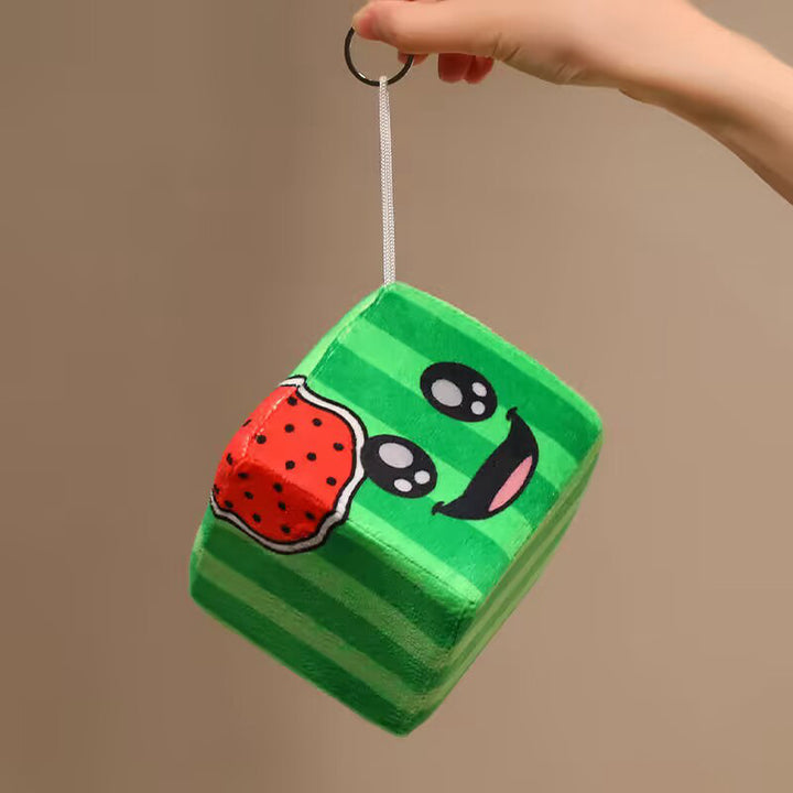 Kawaii Watermelon Cube Plush Decorative Cushion with Embroidered Face Kalsten
