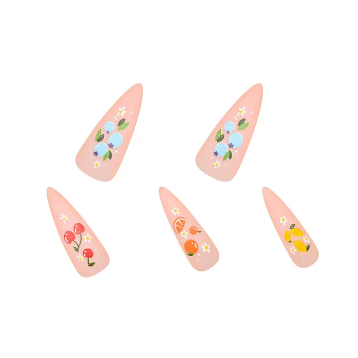 Artificial nail set with fruity 3D designs and blooming accents Kalsten