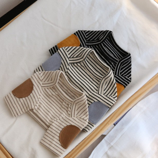 Striped Cotton Knit Dog Tee with El Patches & Rounded Belly Cut