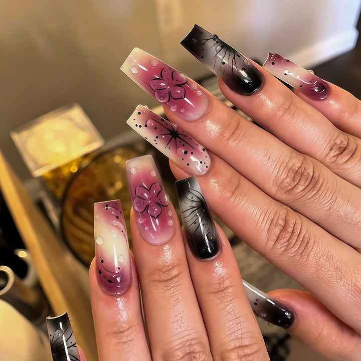 Artistic Ombre Floral Press-On Nail Extensions Kalsten