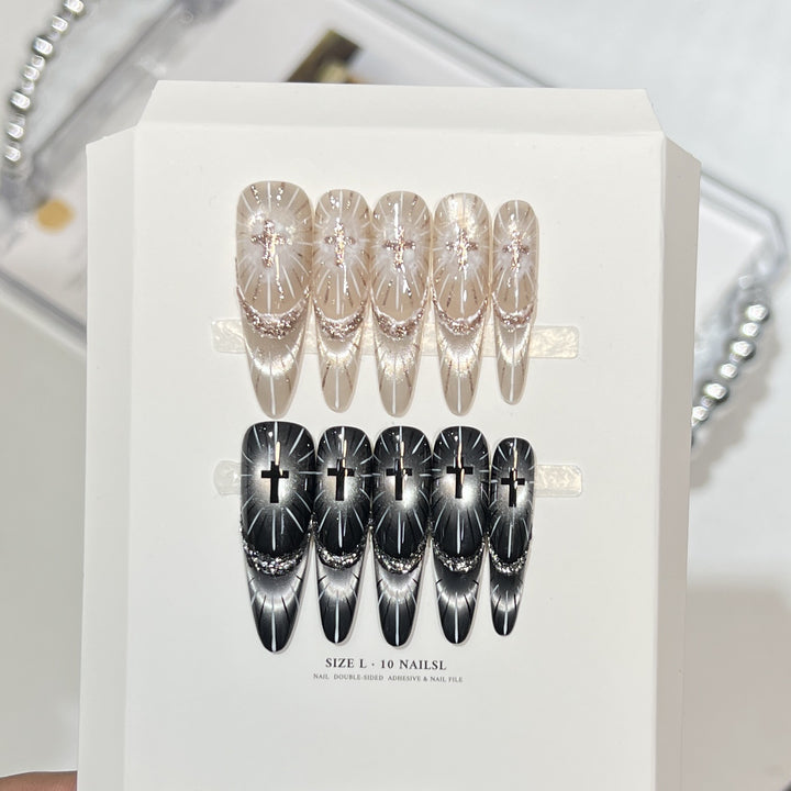 Chic Press-On Nail Set with Elegant Rhinestone Design Kalsten
