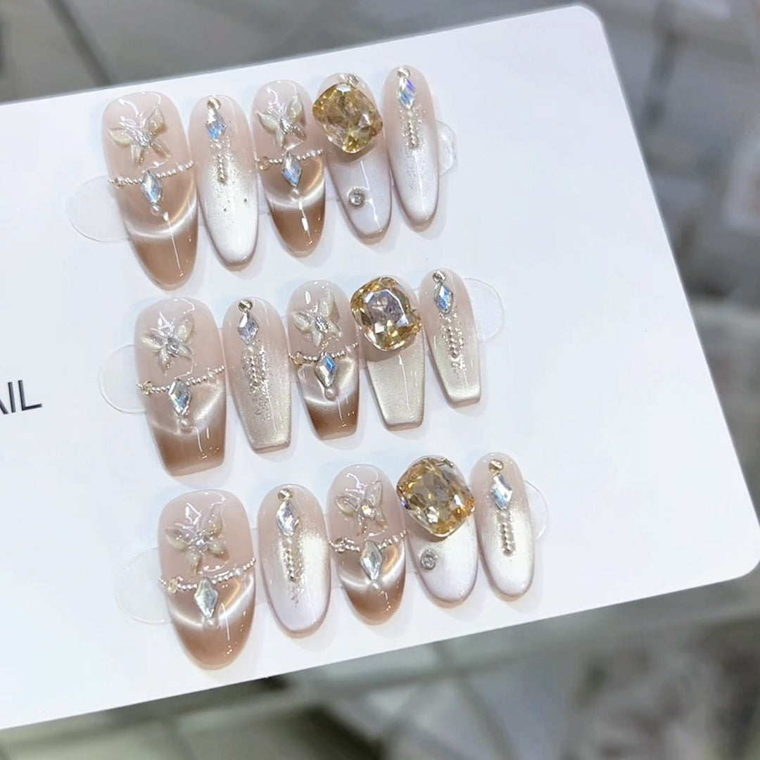 Decorative Press-On Nail Art Set with Gemstone Accents Kalsten