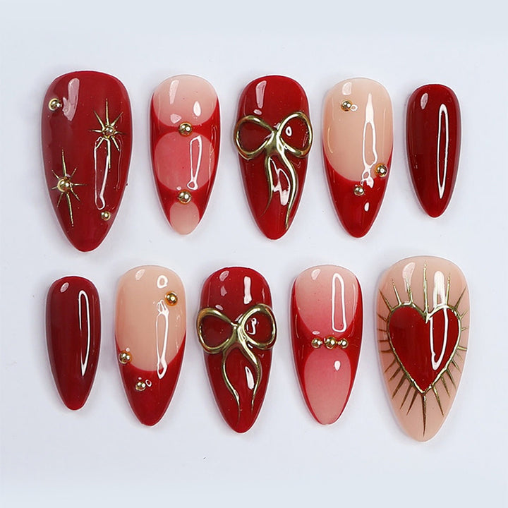 Decorative Press-On Nail Set with Elegant Heart and Floral Designs kalsten
