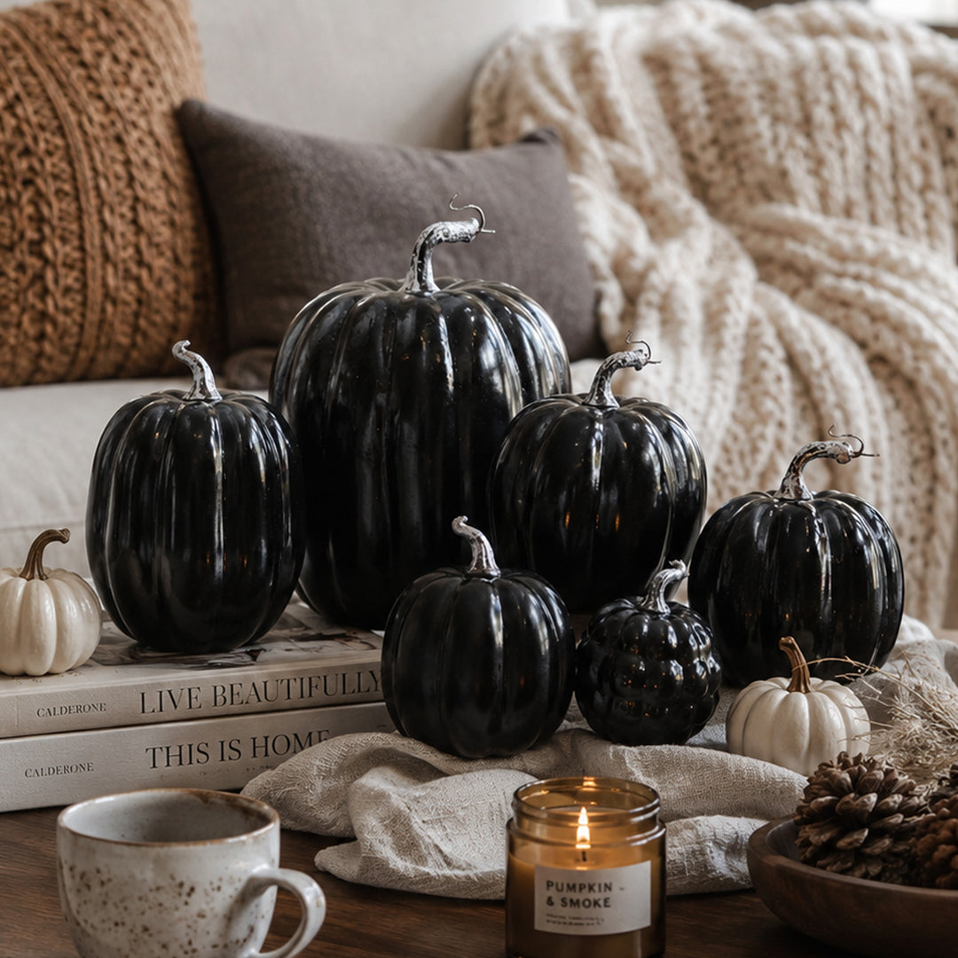 Realistic art pumpkin decoration set in varying sizes with removable stems