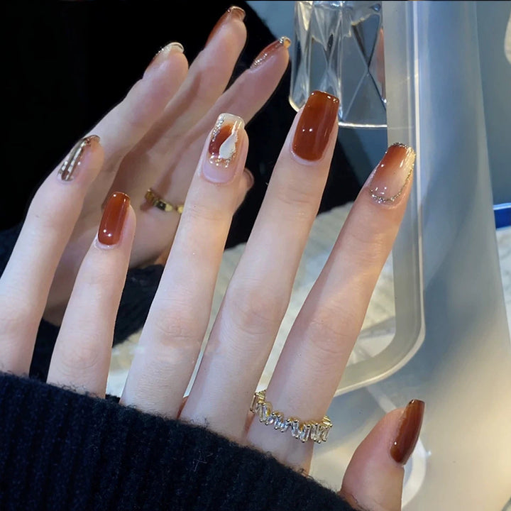 Elegant Press-On Nail Set with Sparkling Tip Accents Kalsten