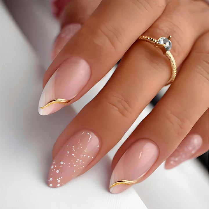Premium Decorative Press-On Nail Set with Glitter and Gold Accents Kalsten