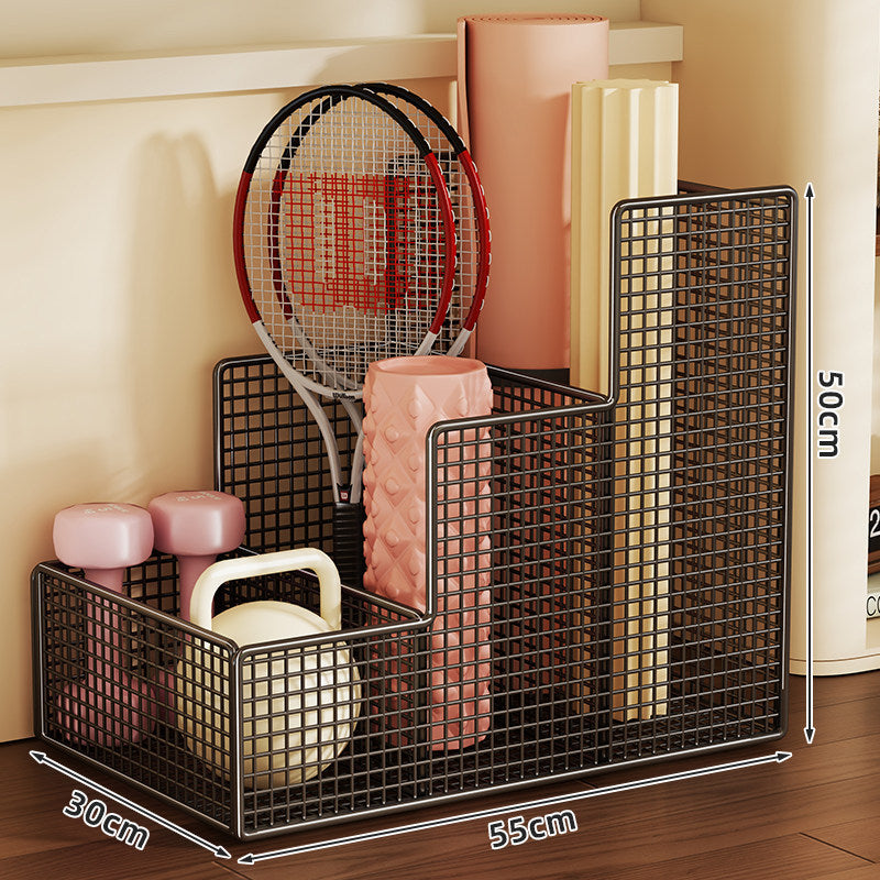 Vertical Mesh Sports and Fitness Equipment Organizer Rack with Divided Compartments