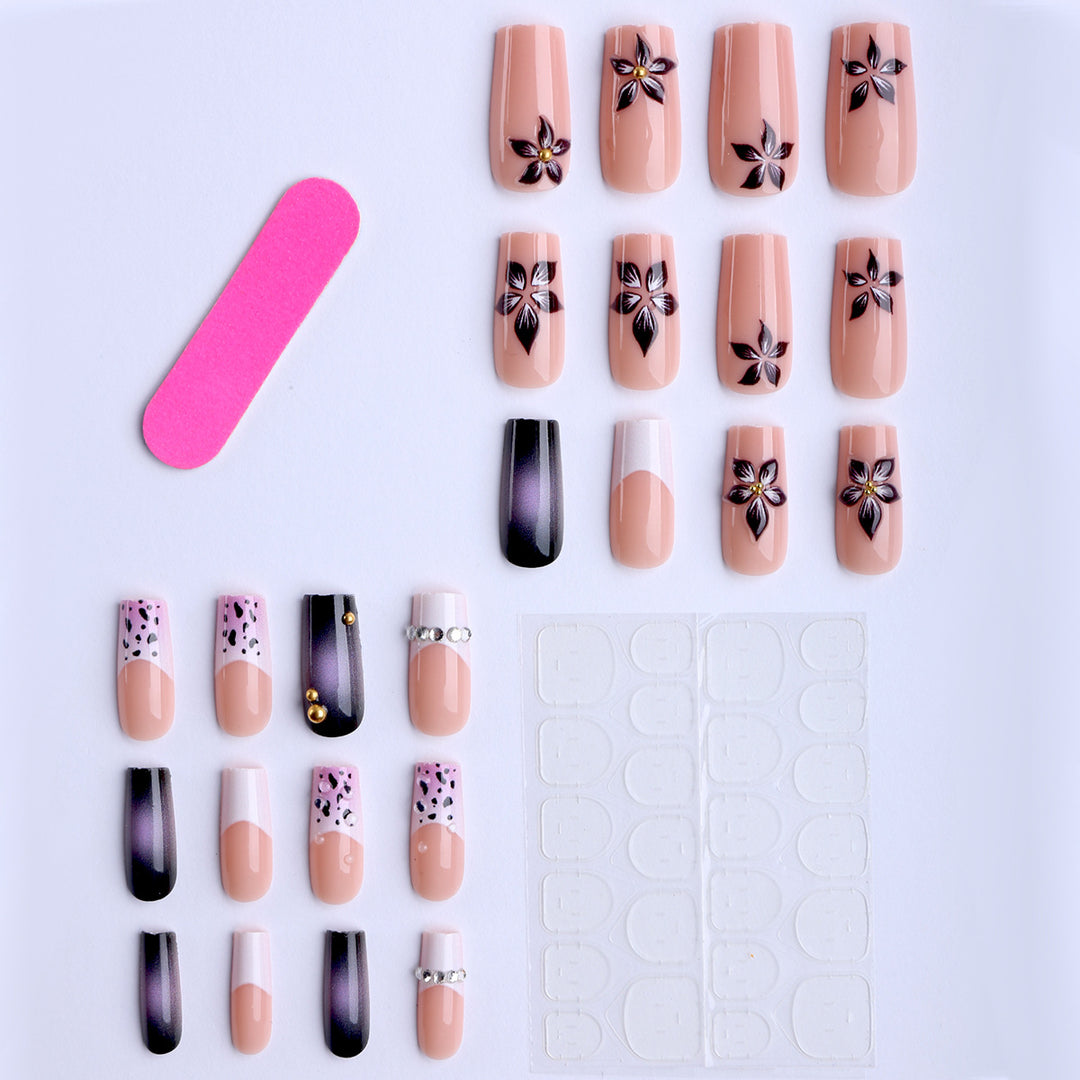 Artificial nails with luxurious 3D flower accents Kalsten