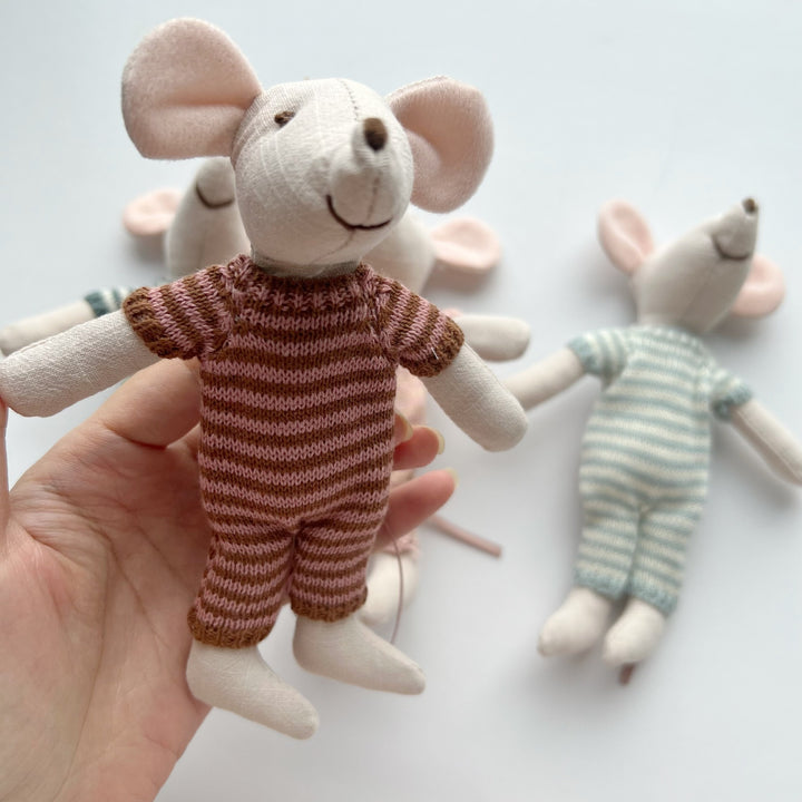 Handmade Organic Cotton Knit Mouse Plush Doll Set