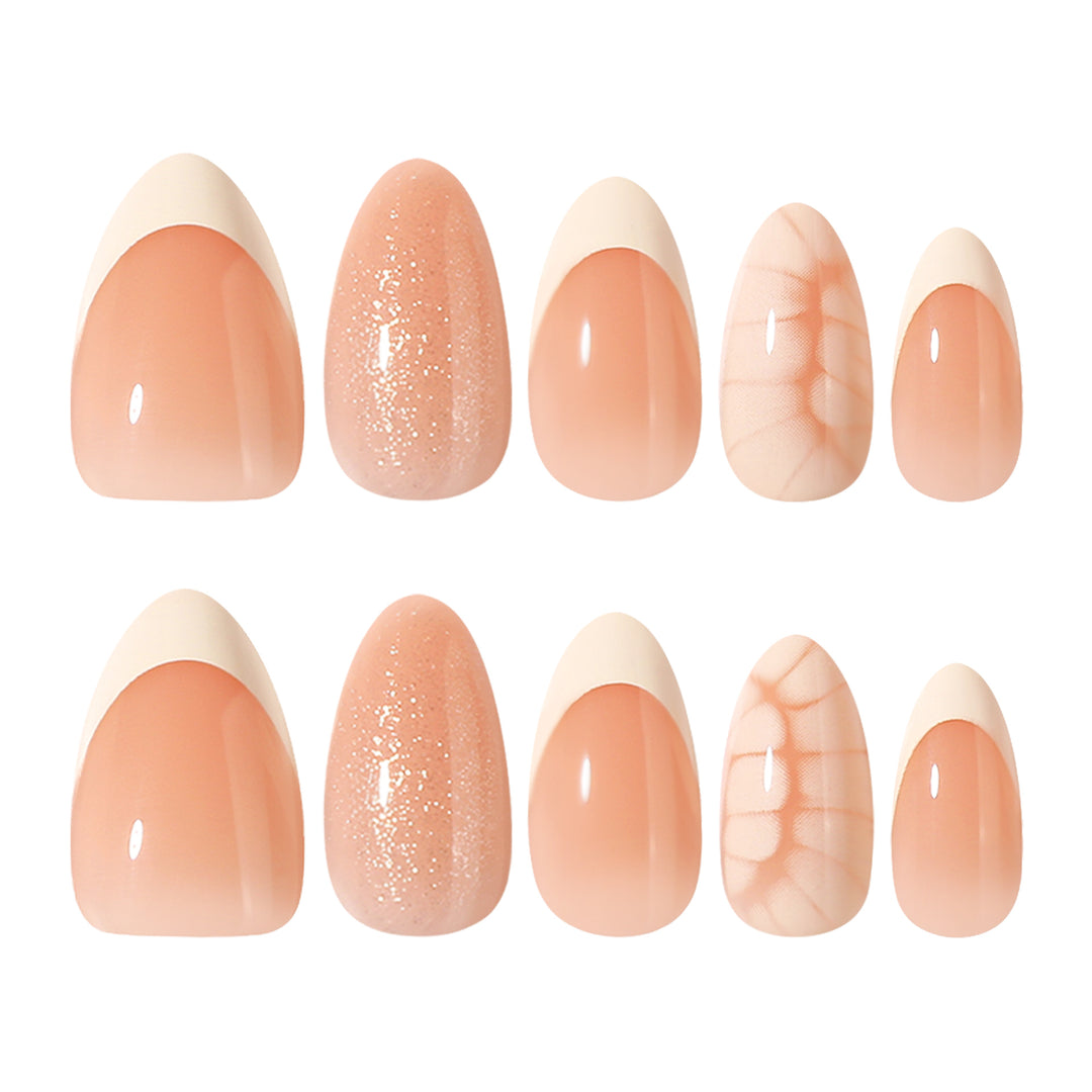 Artful nail extensions with shimmering glitter and unique design Kalsten