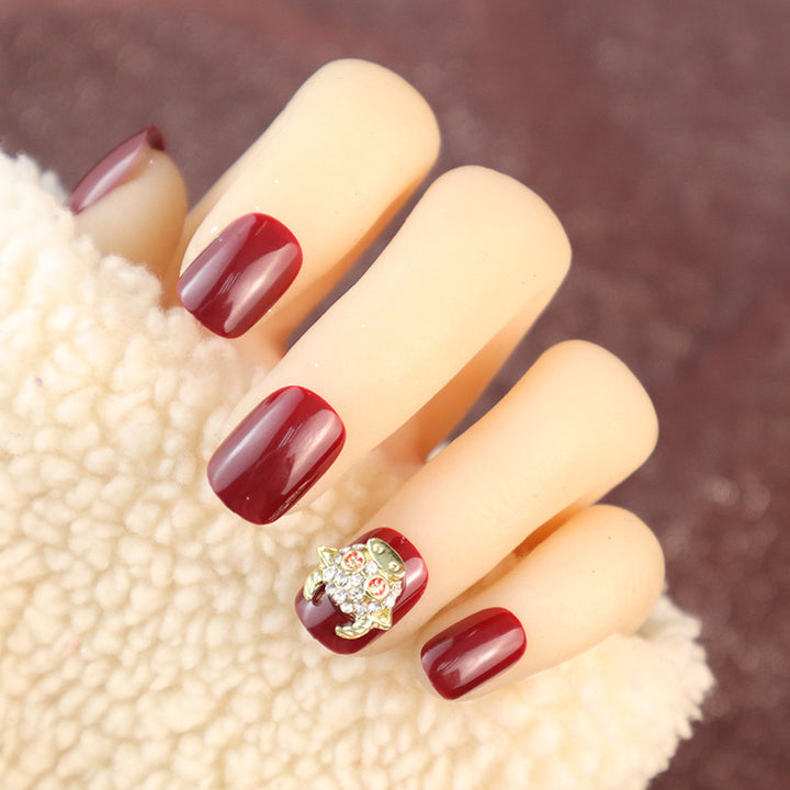 Elegant Press-On Nail Set with Rhinestone Accents