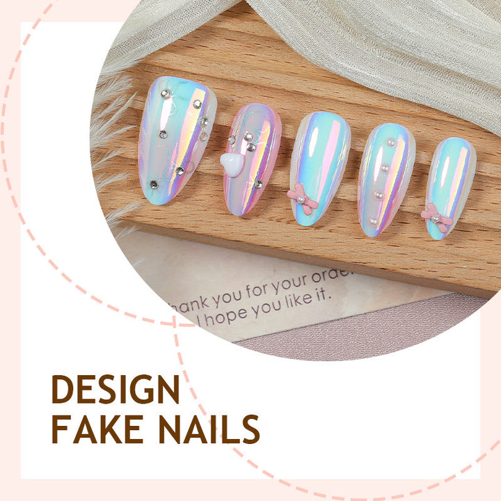 Artificial nail set with holographic shine and delicate accents Kalsten