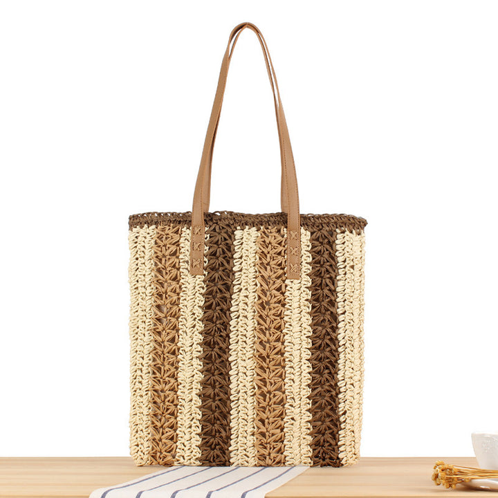 Braided Natural Material Beach Bag with Sturdy Leather Handles Kalsten