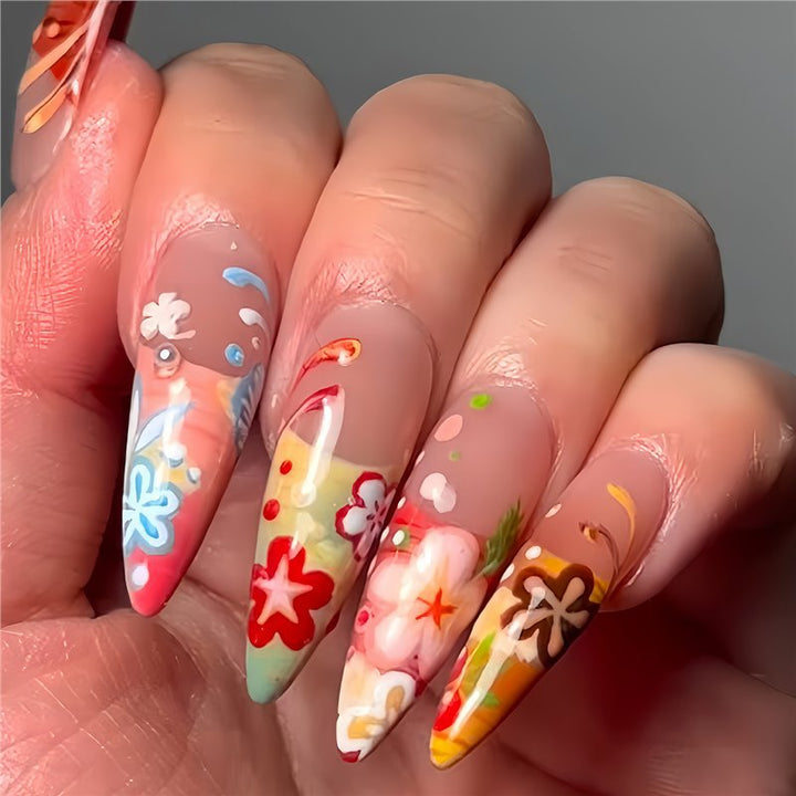 Artistic Floral Stiletto Press-On Nails Kalsten