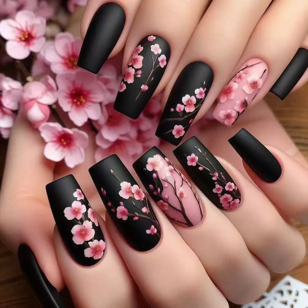 Artificial nail set with floral accents and matte finish Kalsten