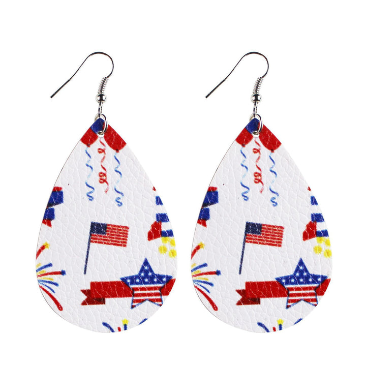 Women's star stripe print faux leather drop earrings with fishhook Kalsten