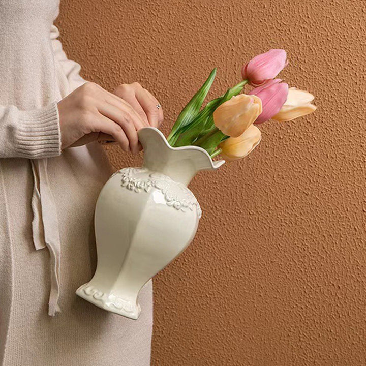 Decorative Floral Embellished Ceramic Vase for Display