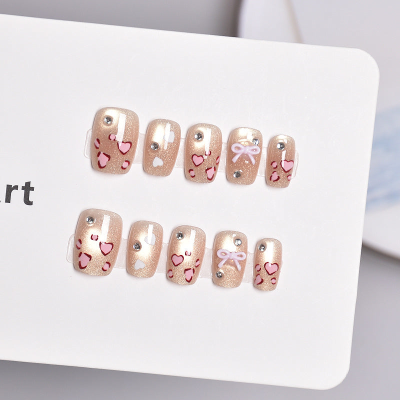 Artistic Press-On Nail Set with Heart and Bow Designs Kalsten
