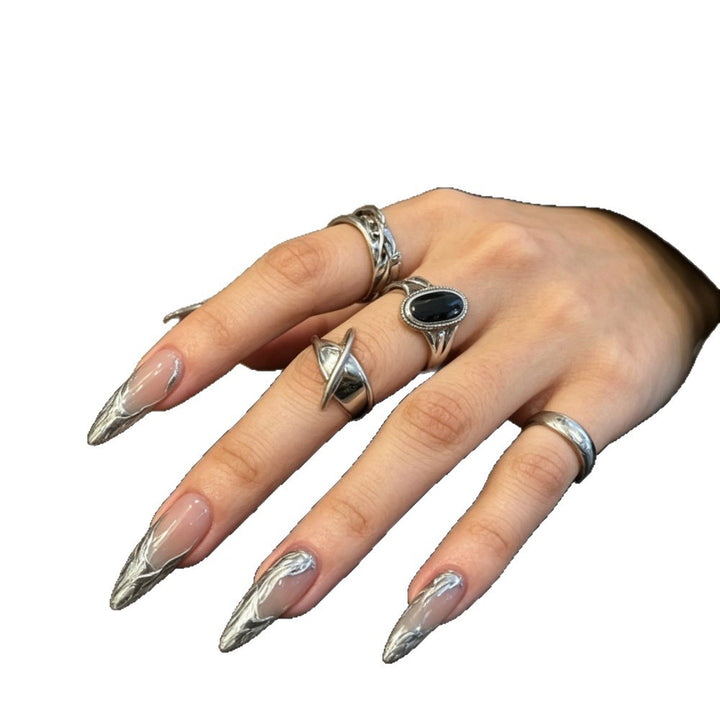 Metallic Marble Art Stiletto Press-On Nails Kalsten
