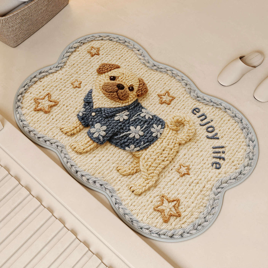 Embroidered Dog-Themed Bath Mat