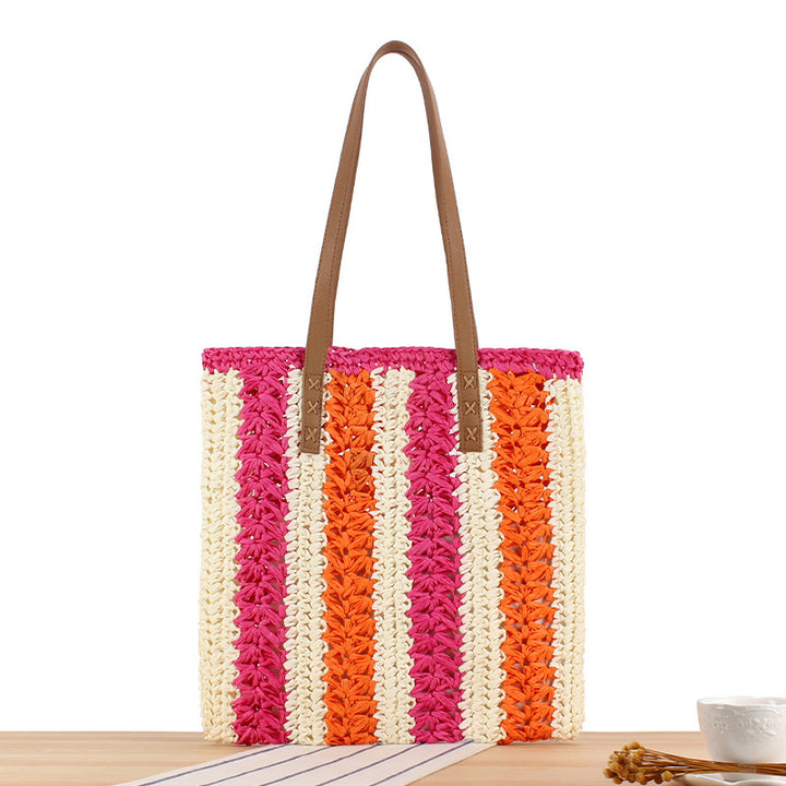 Braided Natural Material Beach Bag with Sturdy Leather Handles Kalsten