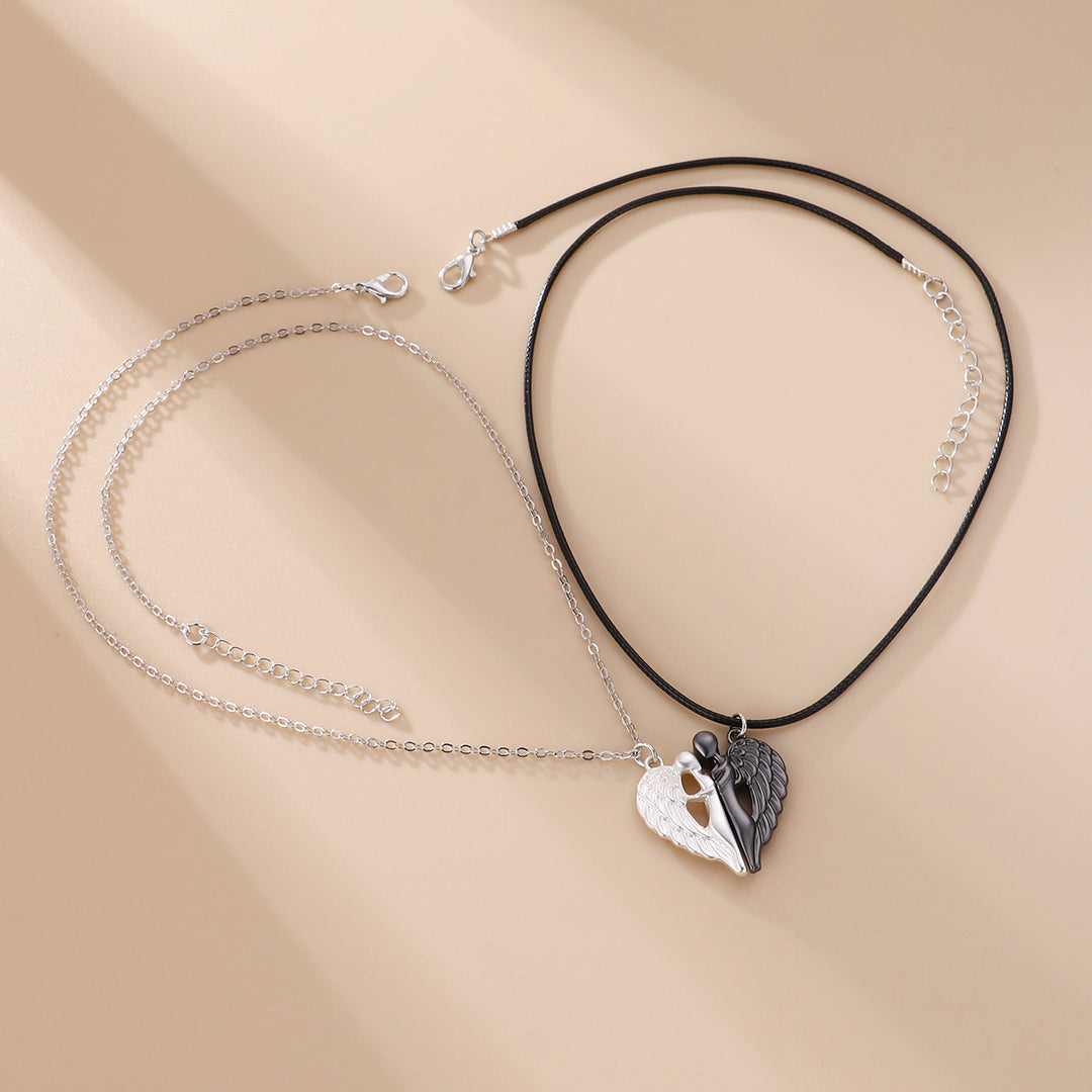 Dual-Tone Angel Wing Heart Pendant Necklace Kalsten