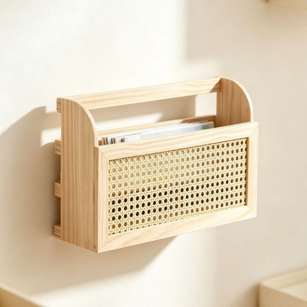 Stylish storage box made of wood and rattan Kalsten