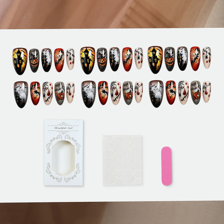 Creative Acrylic Nail Set with Halloween Motifs Kalsten
