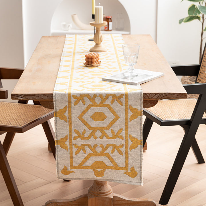 Modern cotton table runner with geometric line jacquard Kalsten