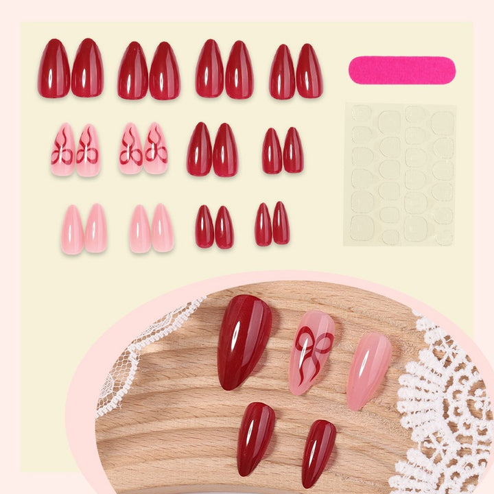 Artificial nail set with luxurious deep red and pale rose tones Kalsten