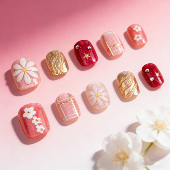 Elegant Floral-Themed Press-On Nail Art Set