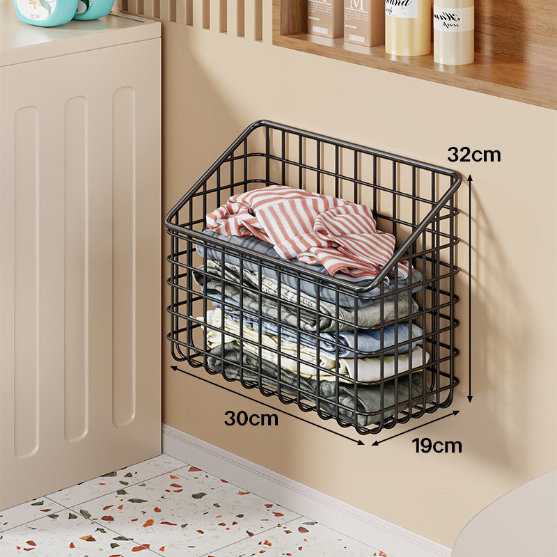 Wall-Mounted Open-Front Wire Storage Basket for Folded Laundry & Towels