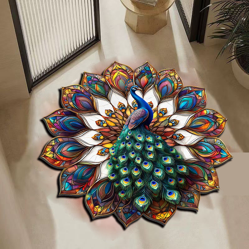 Decorative peacock-themed rug