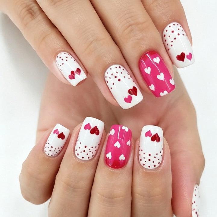 Artificial nails with romantic heart design and creative details Kalsten