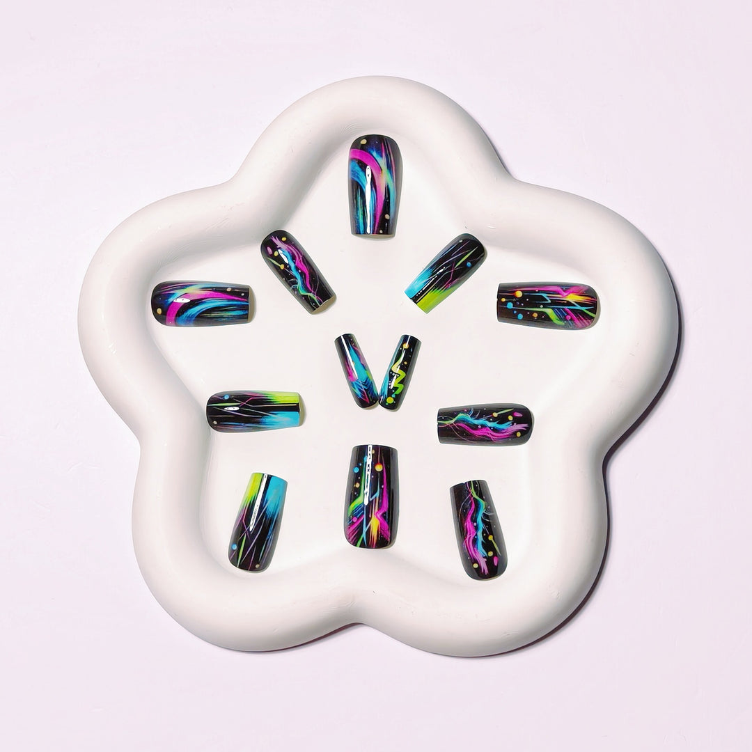 Creative artificial nails with luminous neon design Kalsten