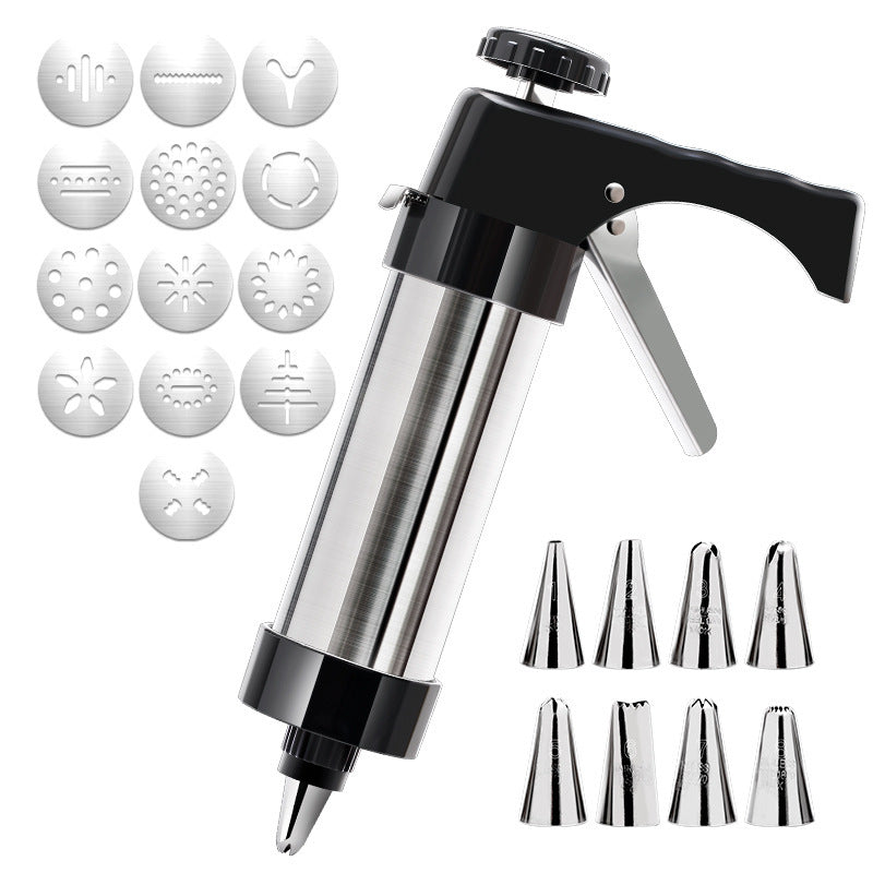 Cookie Press & Decorating Gun with Stainless Steel Cylinder Twelve Pattern Discs and Nine Icing Nozzles