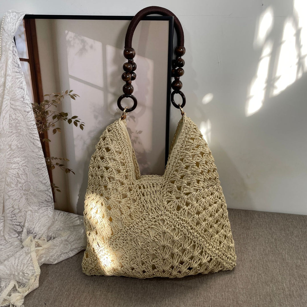 Hand-knotted tote bag with wooden handles Kalsten