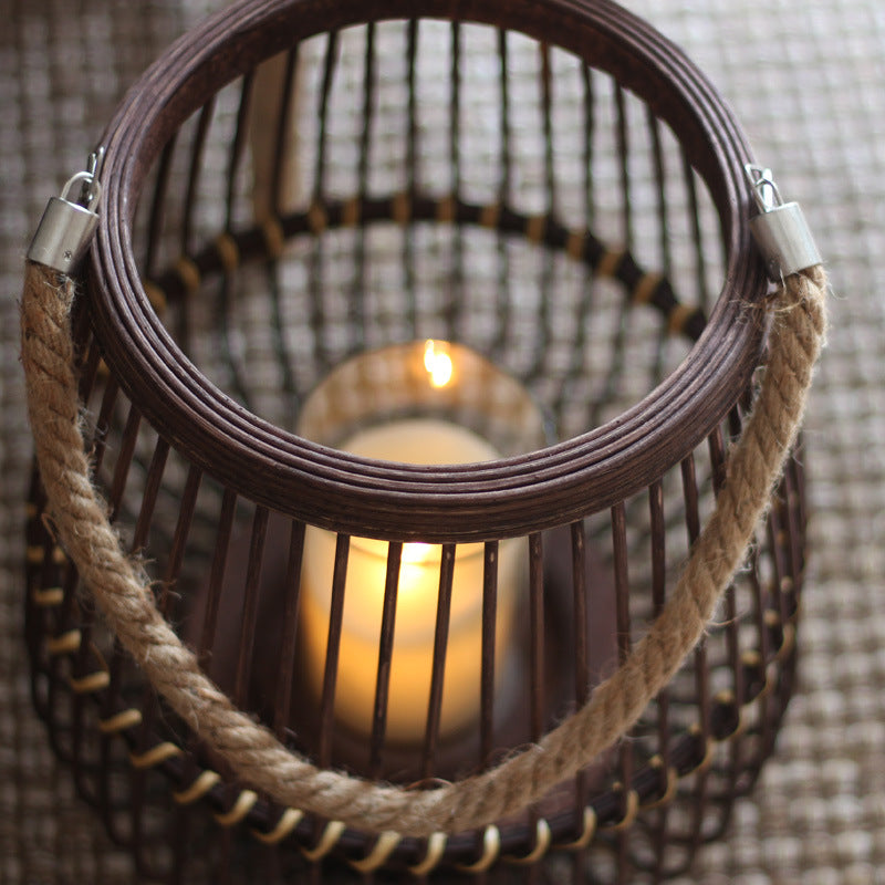 Stylish lantern made of rattan with wooden frame Kalsten