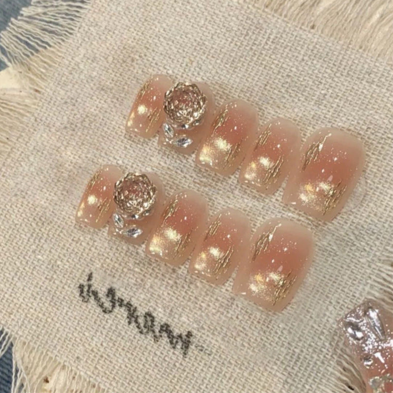 Glamorous Press-On Nail Art Set with Floral Accents
