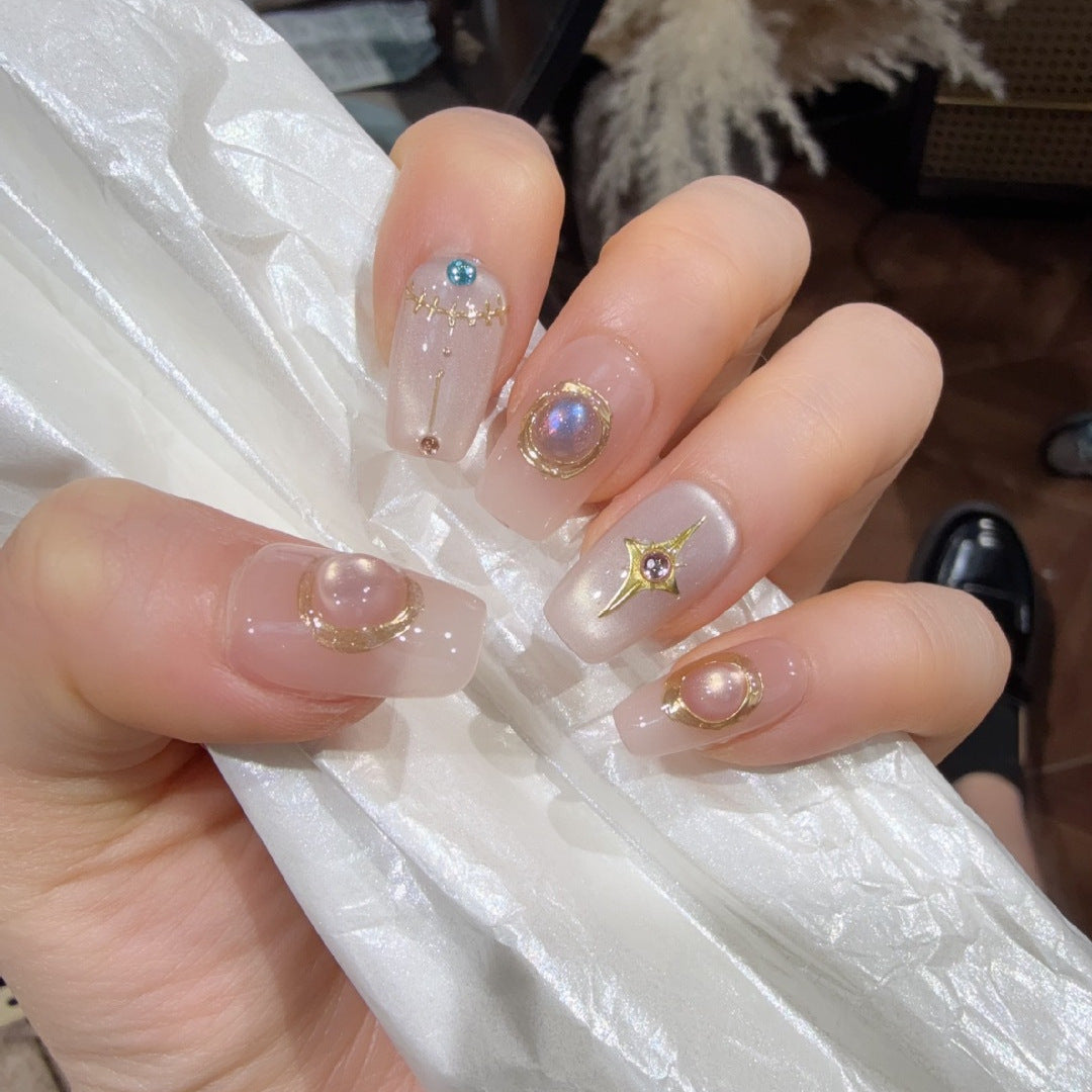 Decorative Press-On Nail Art Set with Gemstone Accents Kalsten