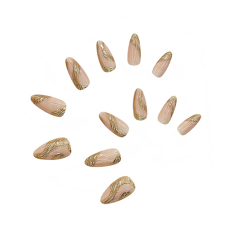 Artistic Press-On Nail Set with Gold Swirl Design Kalsten