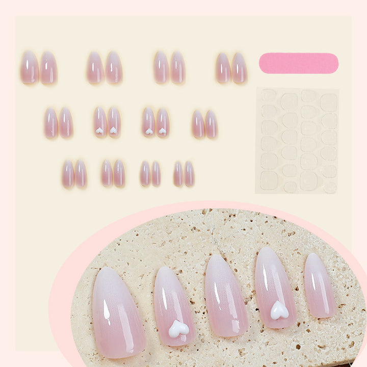Elegant Press-On Nail Set with Heart Embellishments Kalsten