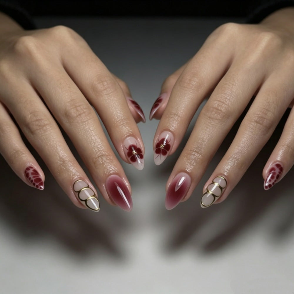 Artistic Press-On Nail Set with Celestial Design Kalsten