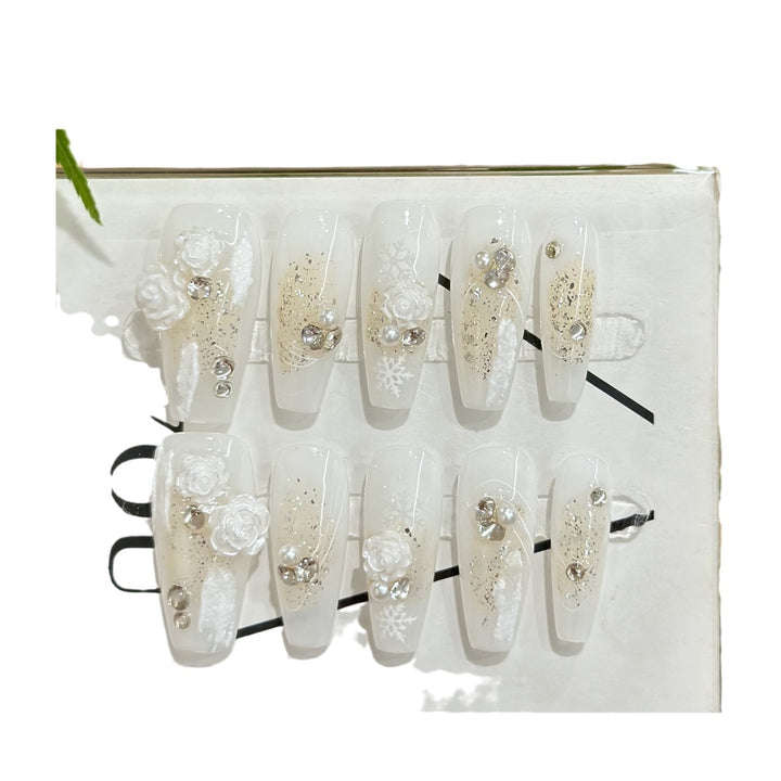 Luxury Floral-Embellished Press-On Nails