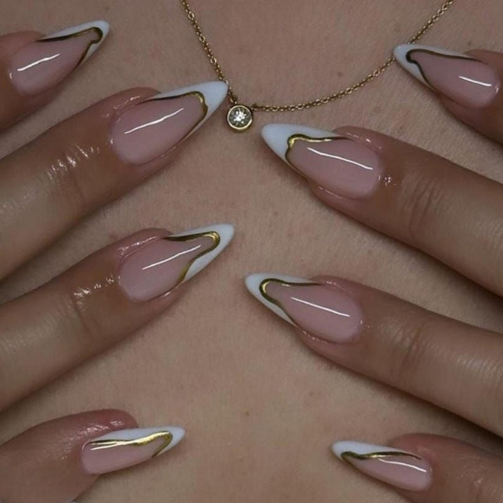 DIY Press-On Nail Set with Elegant Gold Accents Kalsten