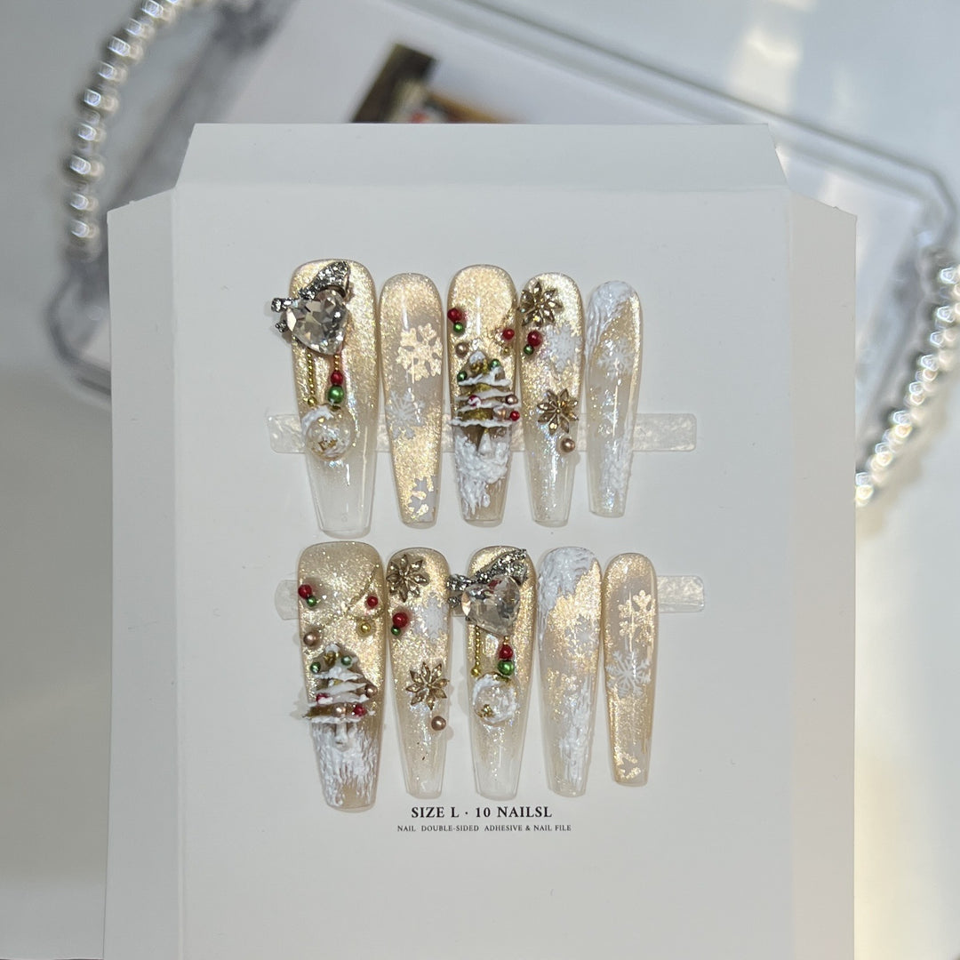 Glittery Press-On Nail Art Set with Snowflake Design Kalsten