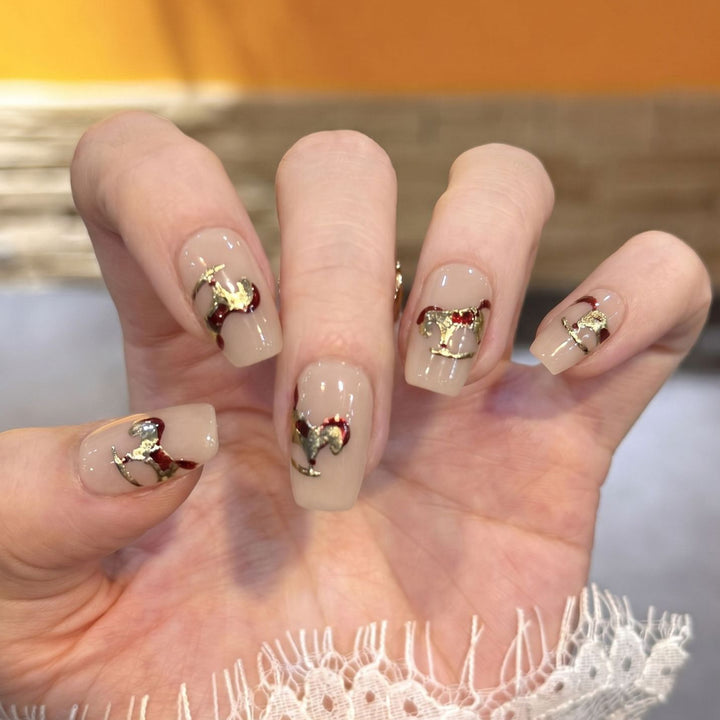 Decorative Press-On Nail Art Set with Gold Accent Designs Kalsten